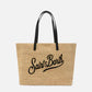 Borsa City in raffia con logo nero ricamato a contrasto