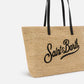 Borsa City in raffia con logo nero ricamato a contrasto