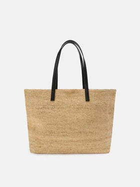 Borsa City in raffia con logo nero ricamato a contrasto