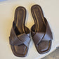 Ciabatta pelle intrecciata marrone