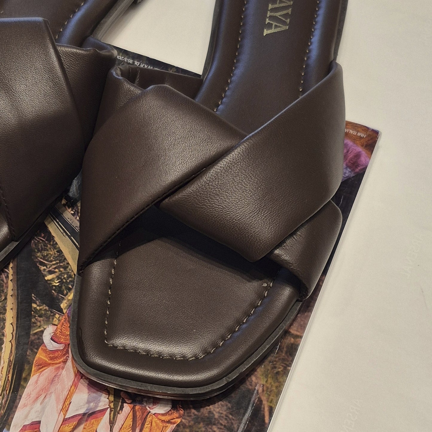 Ciabatta pelle intrecciata marrone